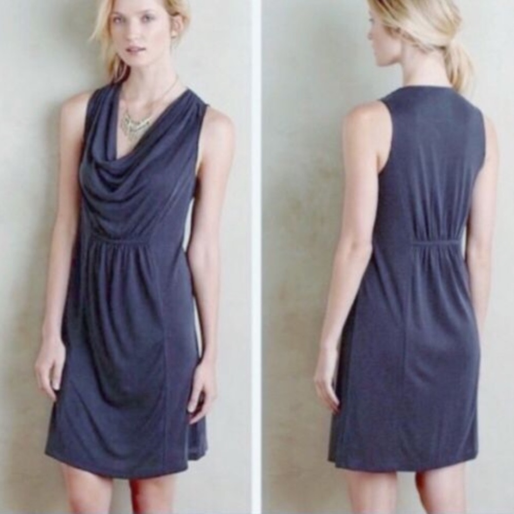 Anthropologie Maeve Women's Dress L Gray Cowl Sleeveless Shift Modal Blend Midi